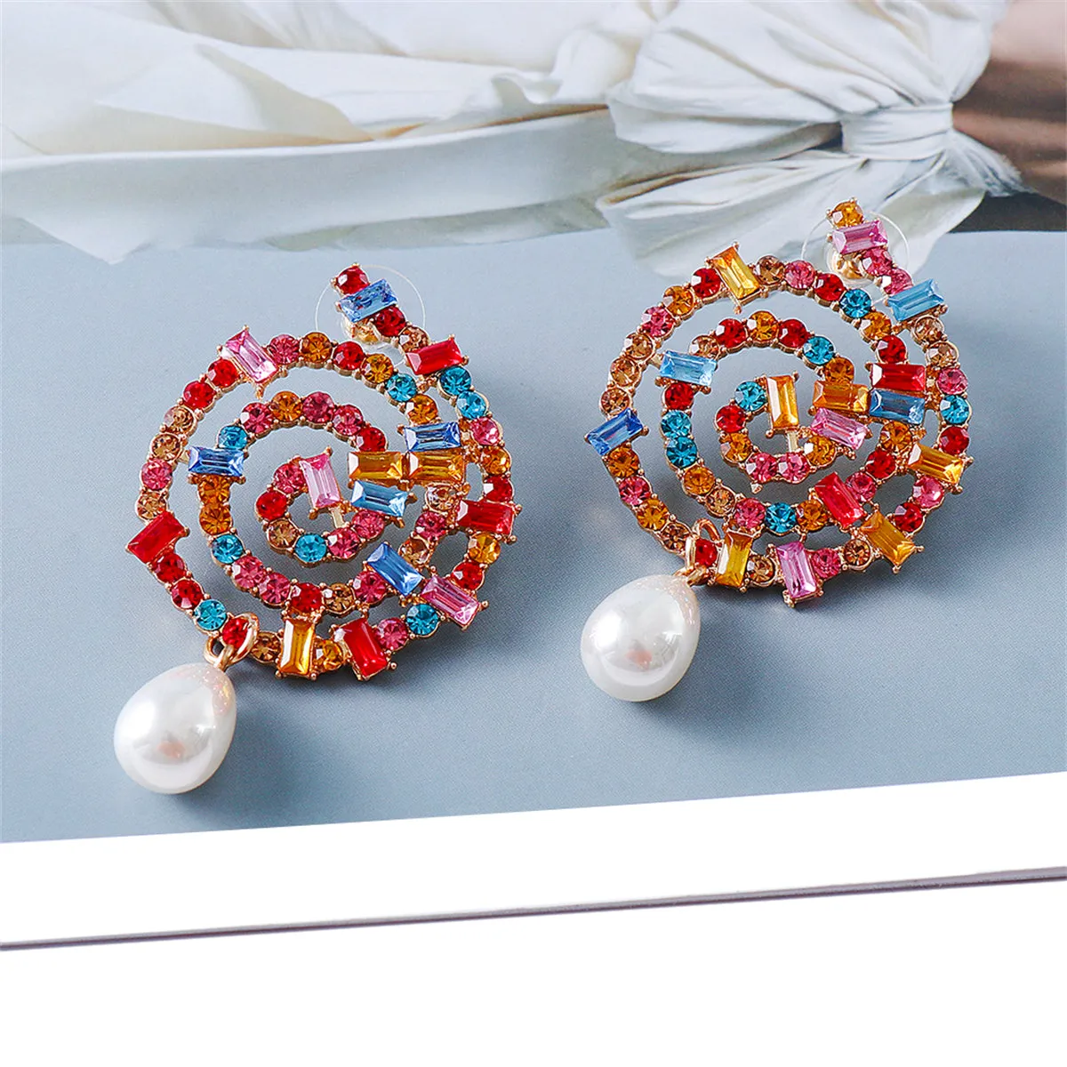 Multicolor Crystal & Cubic Zirconia Pearl Lollipop Drop Earrings