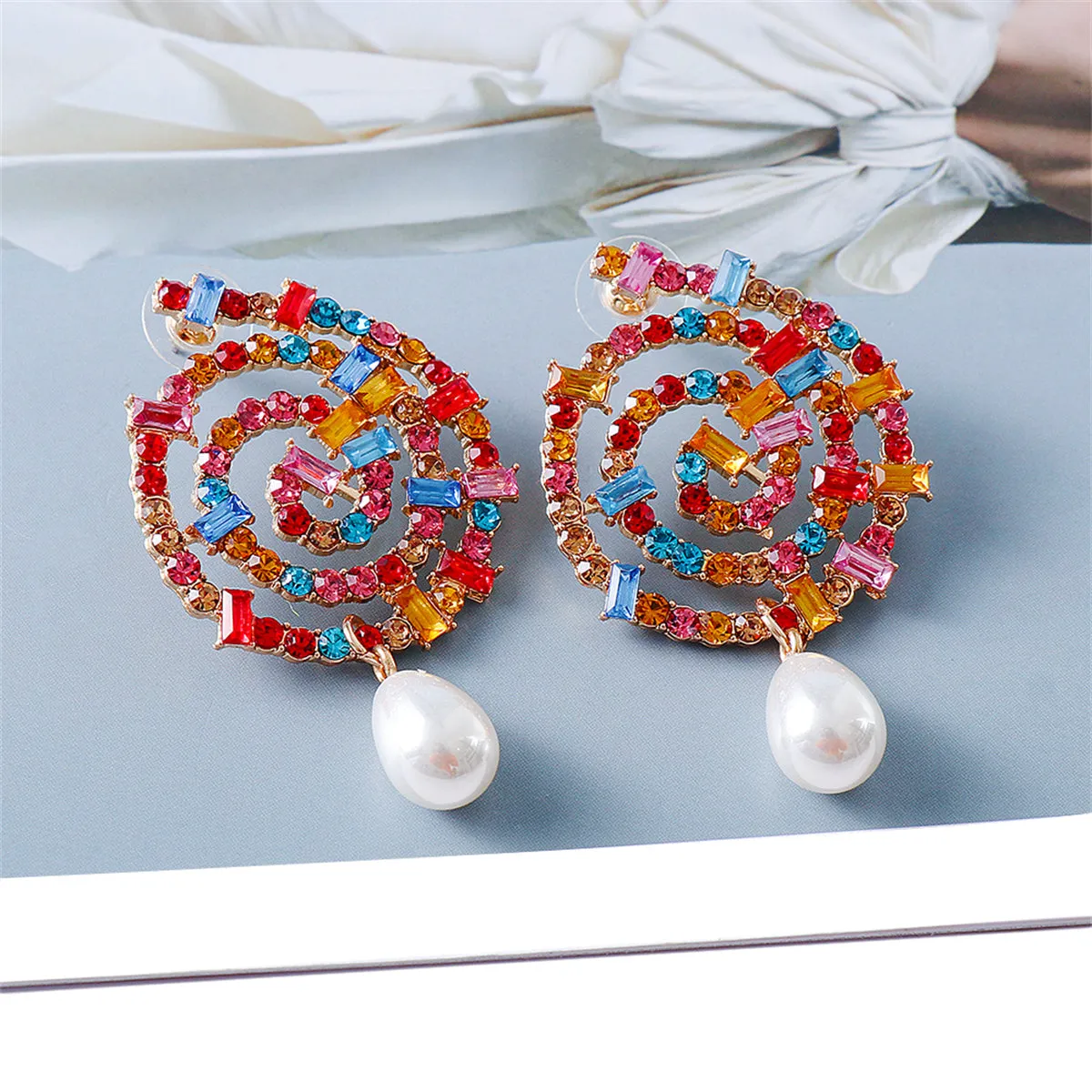Multicolor Crystal & Cubic Zirconia Pearl Lollipop Drop Earrings