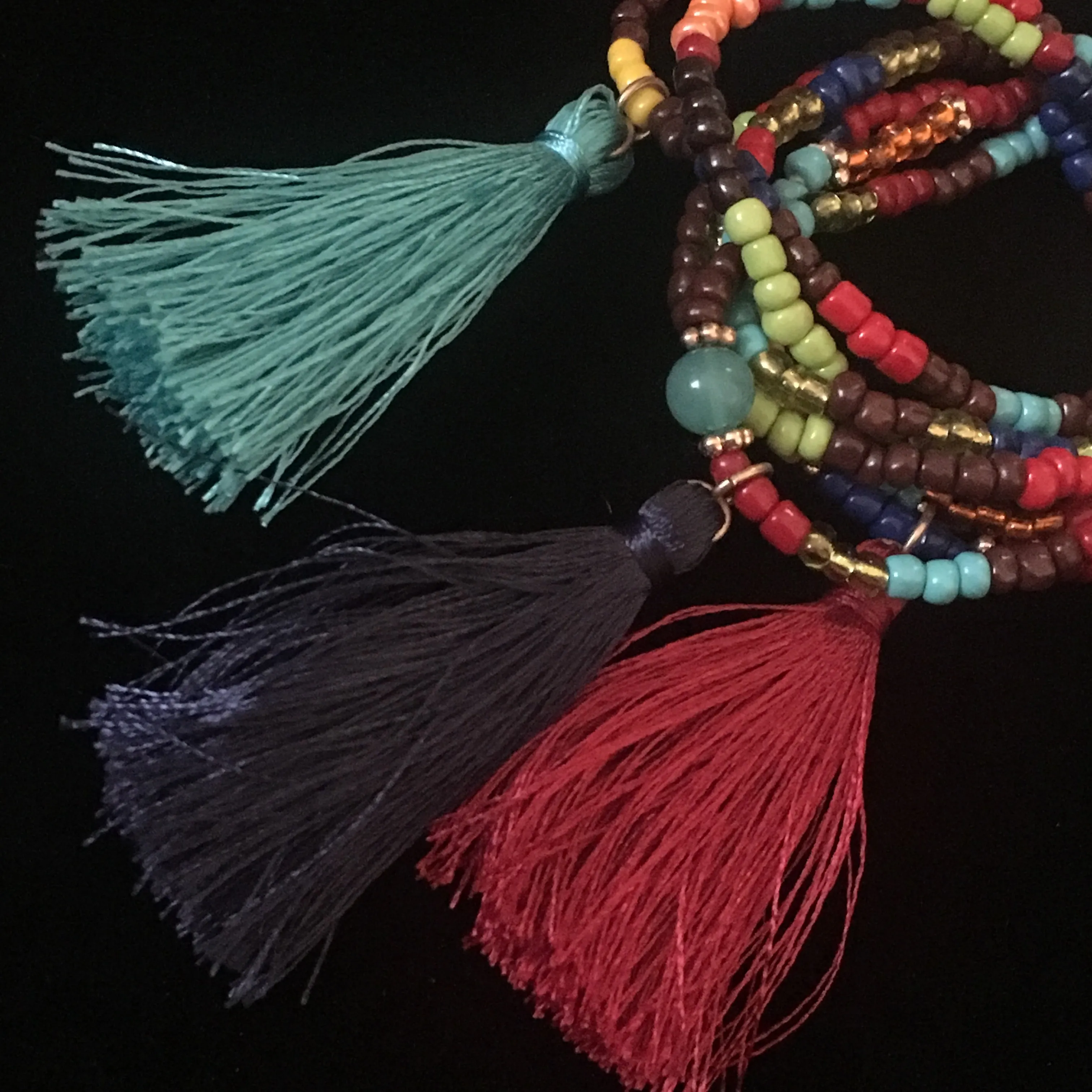 Multicolored Seed Bead & Tassels Stretch Bracelets