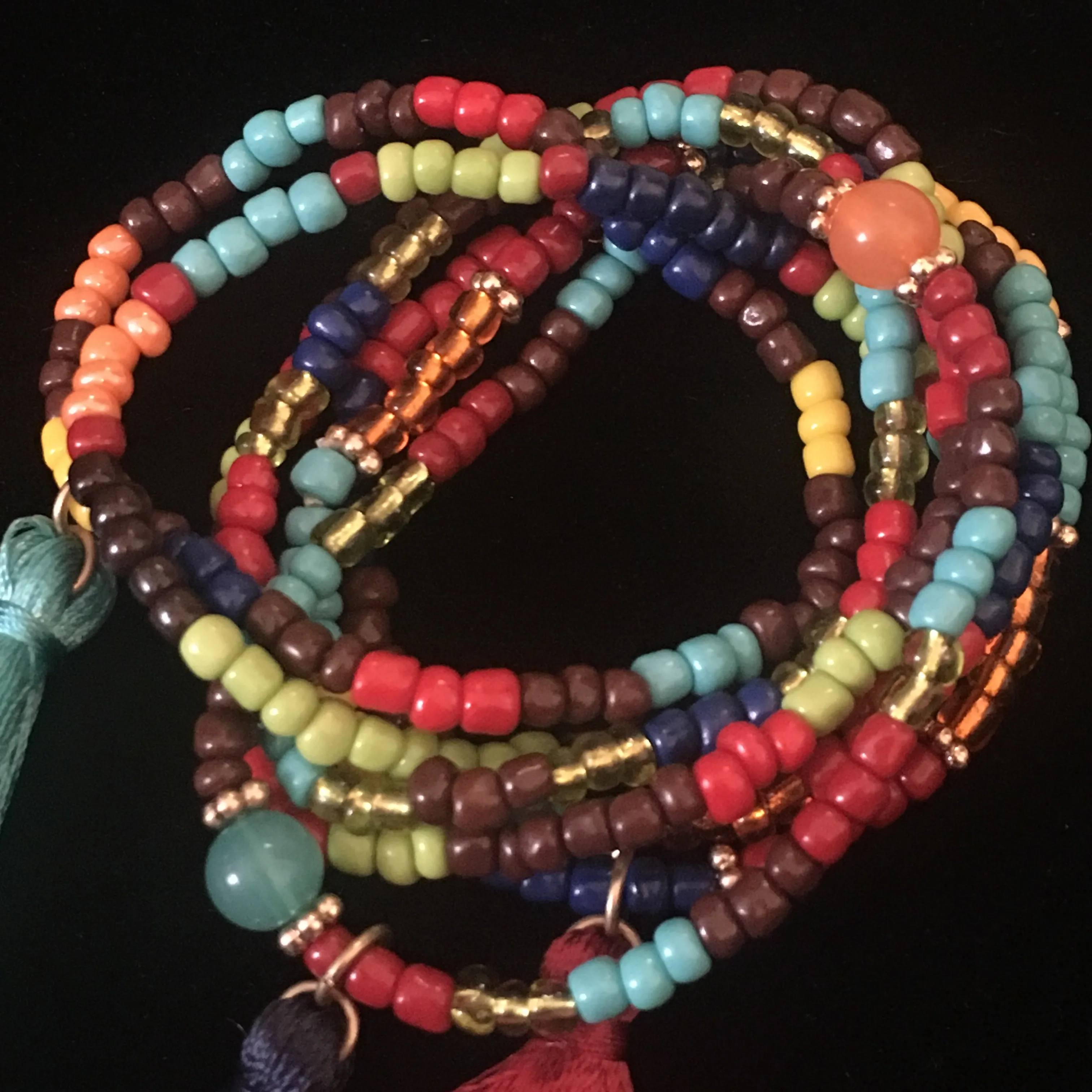 Multicolored Seed Bead & Tassels Stretch Bracelets