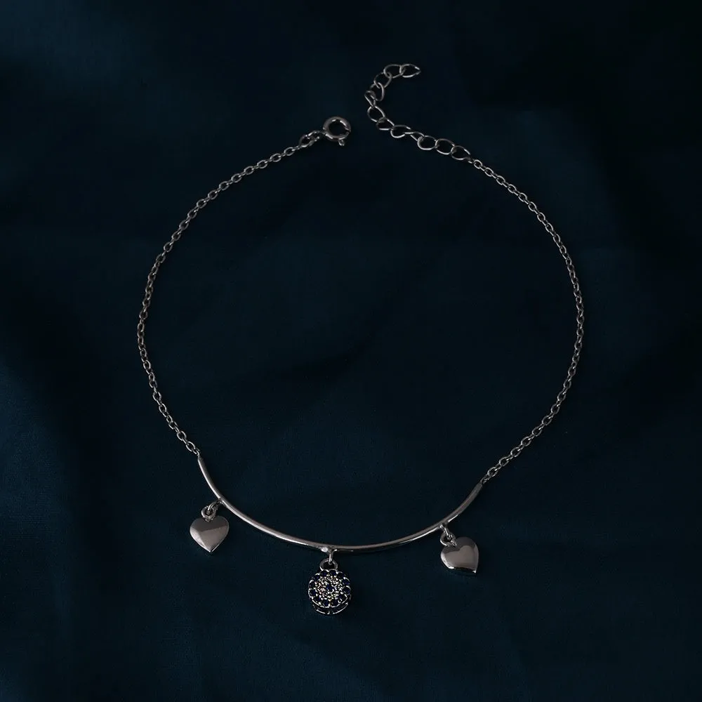 Mystic Eye Heart Anklet in 92.5 Sterling Silver