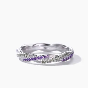 Natural Amethyst Peridot Twisted Double Row Wedding Band Crystal Full Eternity Ring