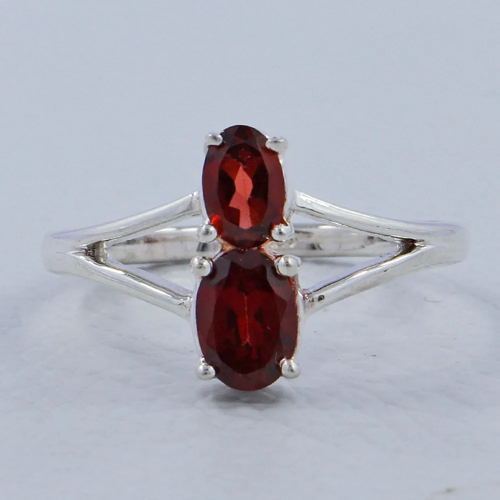 Natural Garnet Birthstone Silver Rings