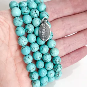 Natural Smooth Turquoise Blue Bead Bracelet | Breathe Charm | 8mm | Natural Gemstone | Womens