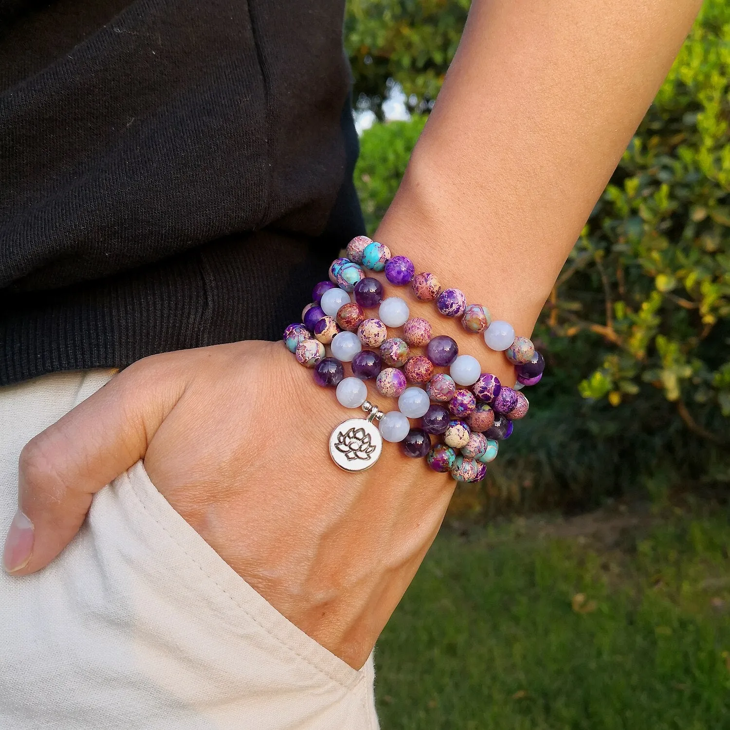 Natural Stone Mala Bead Bracelet