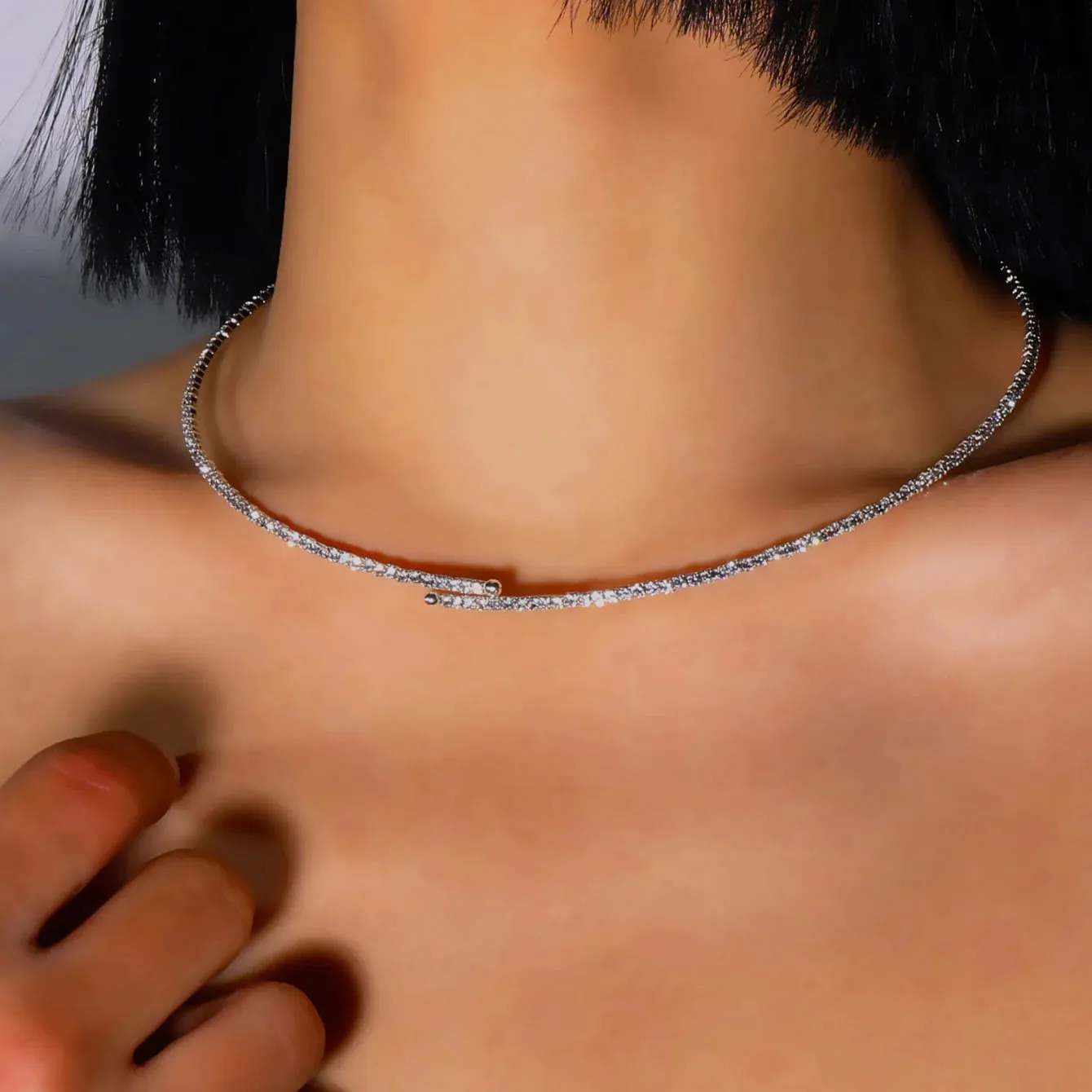 Necklace Women Simple Classic Rhinestones Choker Neck Necklaces Jewelry Open Collar Gift