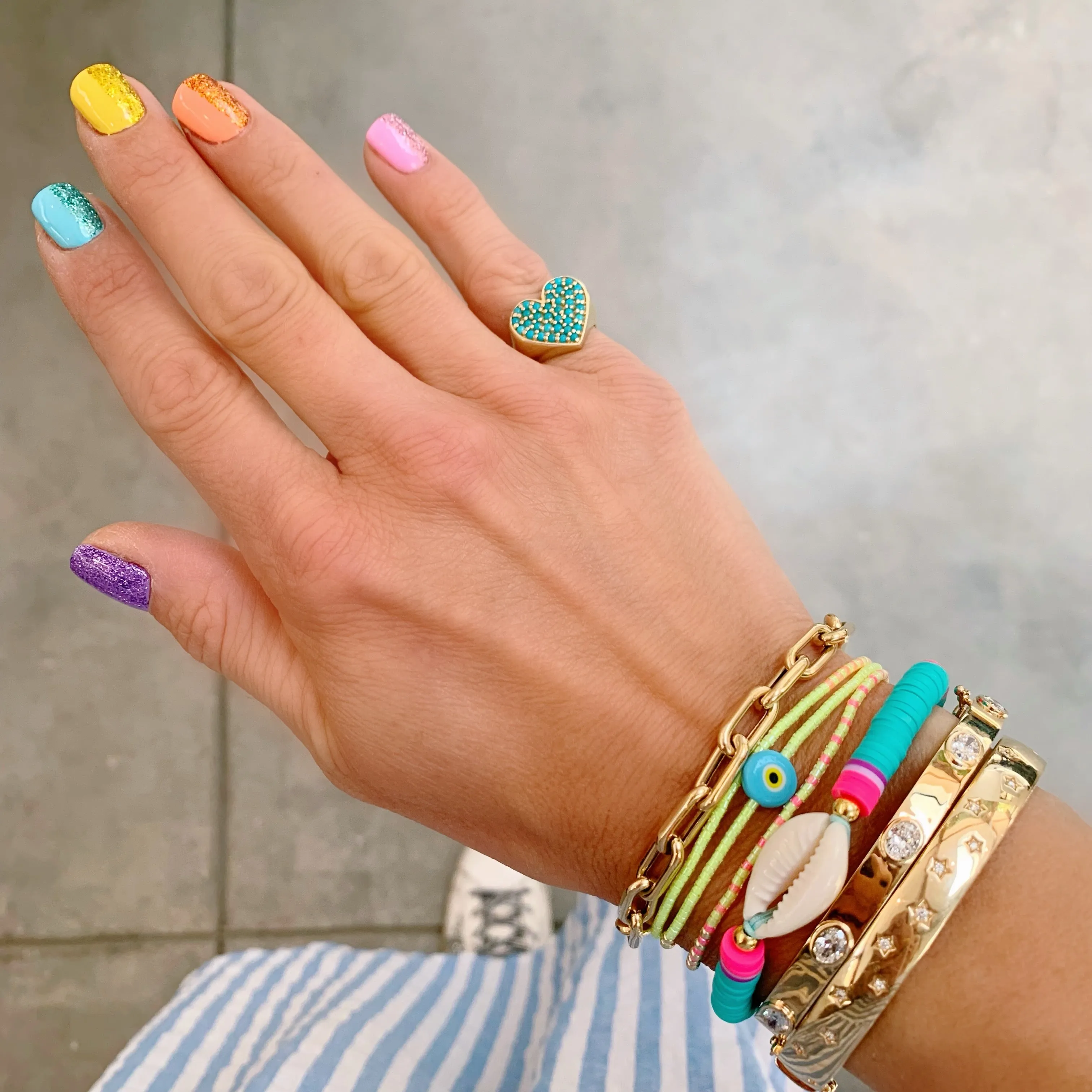Neon Miyuki Convertable Wrap Bead Bracelet / Necklace with Evil Eye