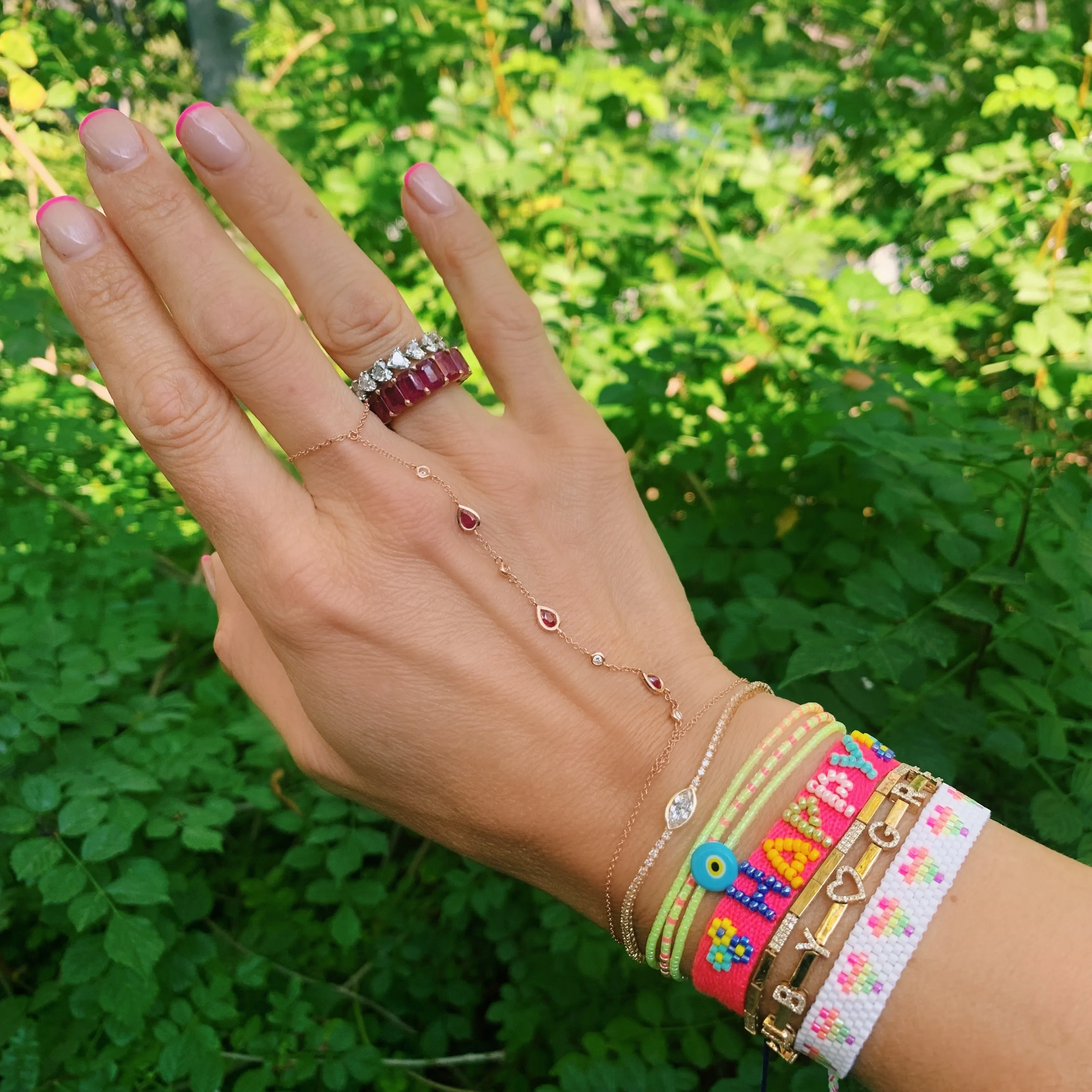 Neon Miyuki Convertable Wrap Bead Bracelet / Necklace with Evil Eye