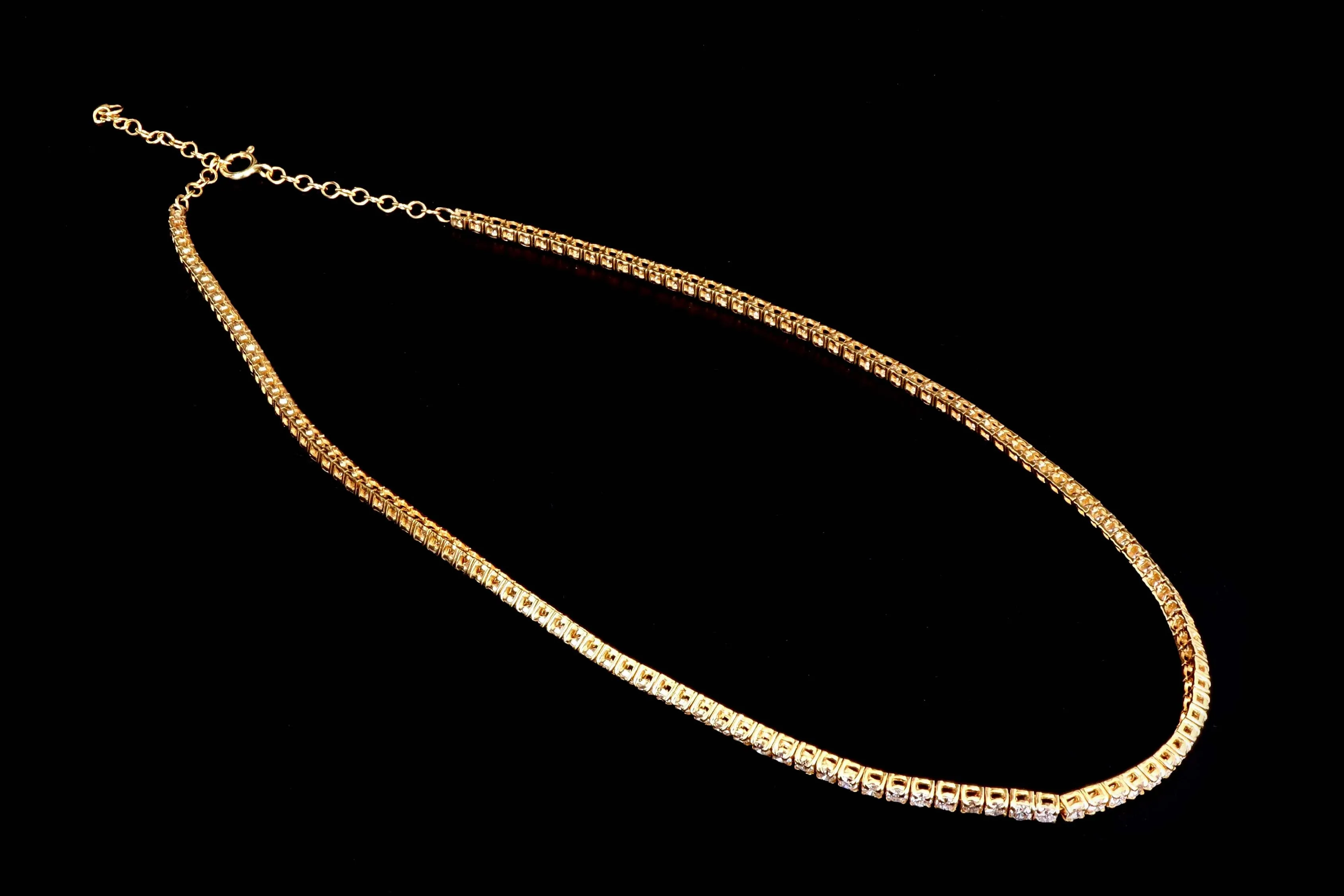 New 14K Yellow Gold 6.57 Carat Round Brilliant Cut Diamond Choker Necklace