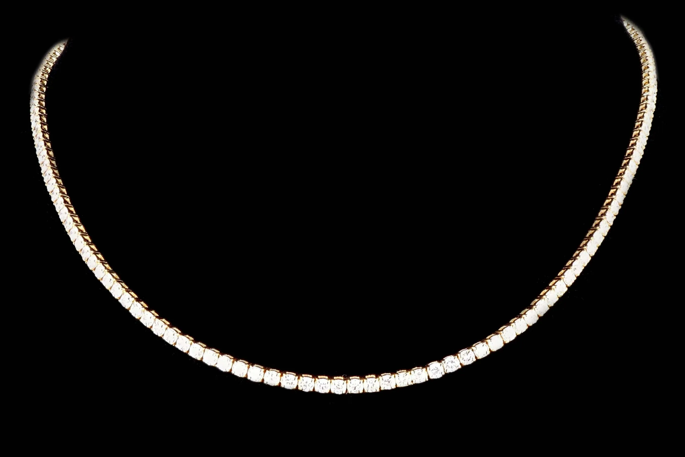 New 14K Yellow Gold 6.57 Carat Round Brilliant Cut Diamond Choker Necklace