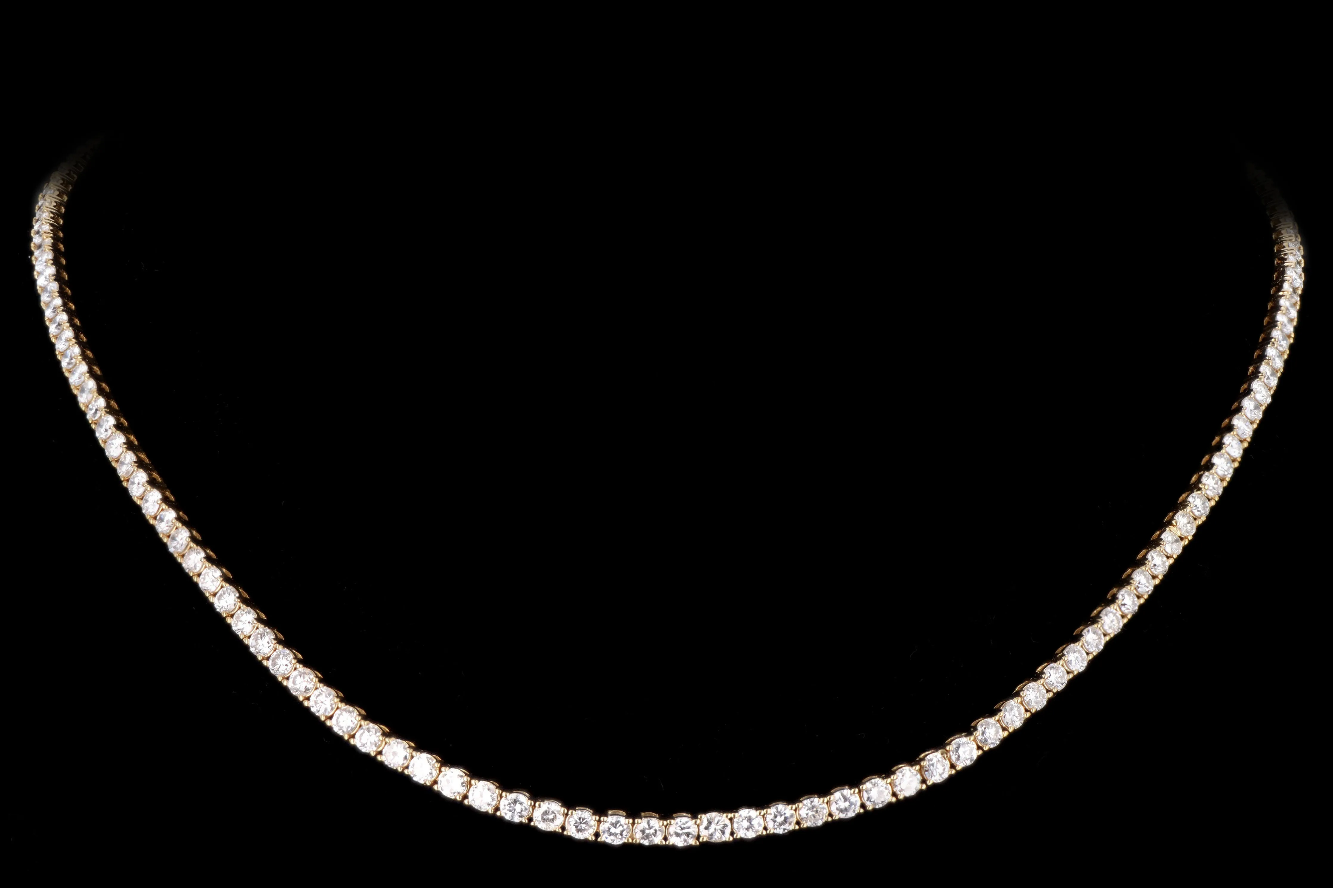New 14K Yellow Gold 6.67 Carat Round Brilliant Diamond Tennis Choker Necklace