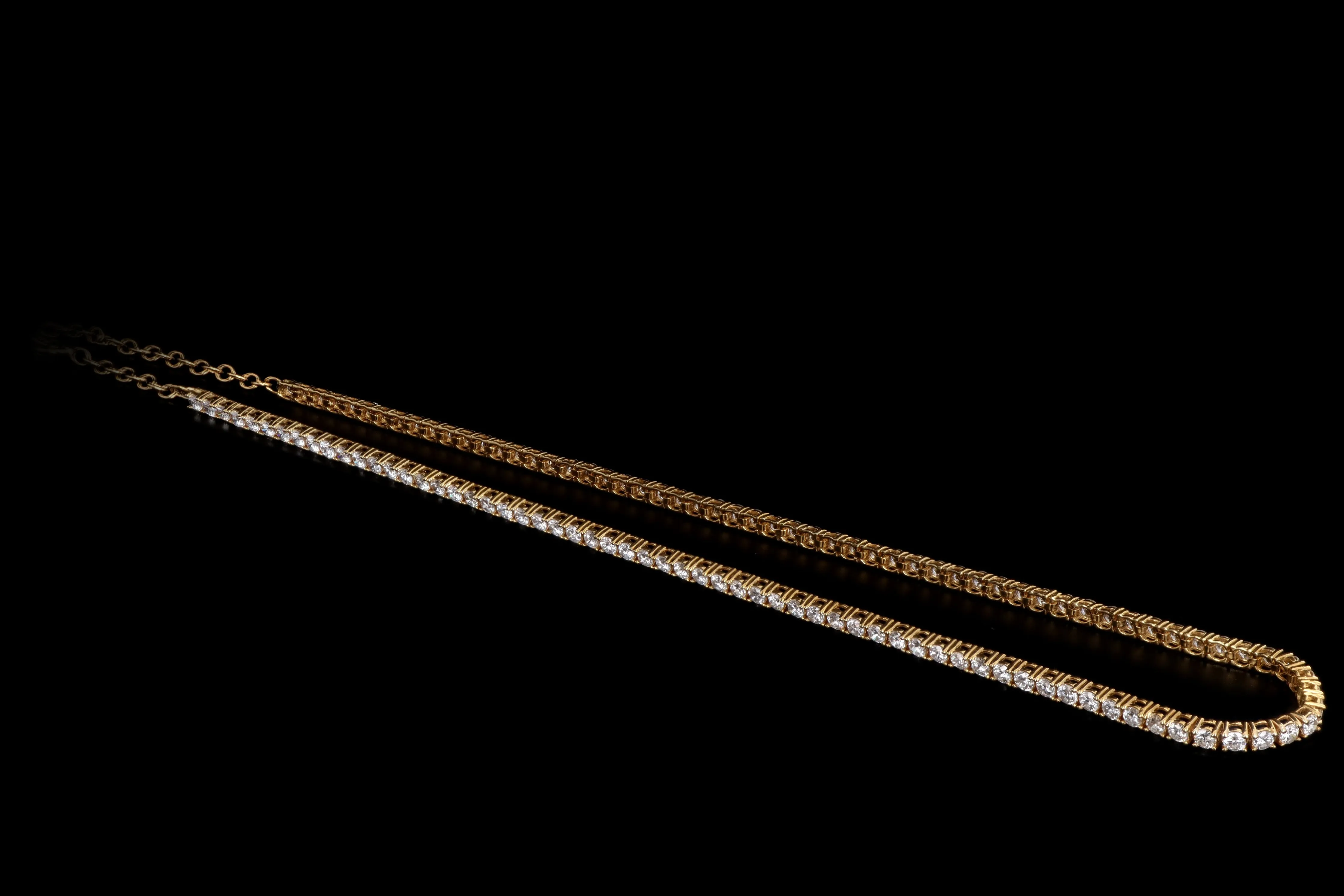 New 14K Yellow Gold 6.67 Carat Round Brilliant Diamond Tennis Choker Necklace