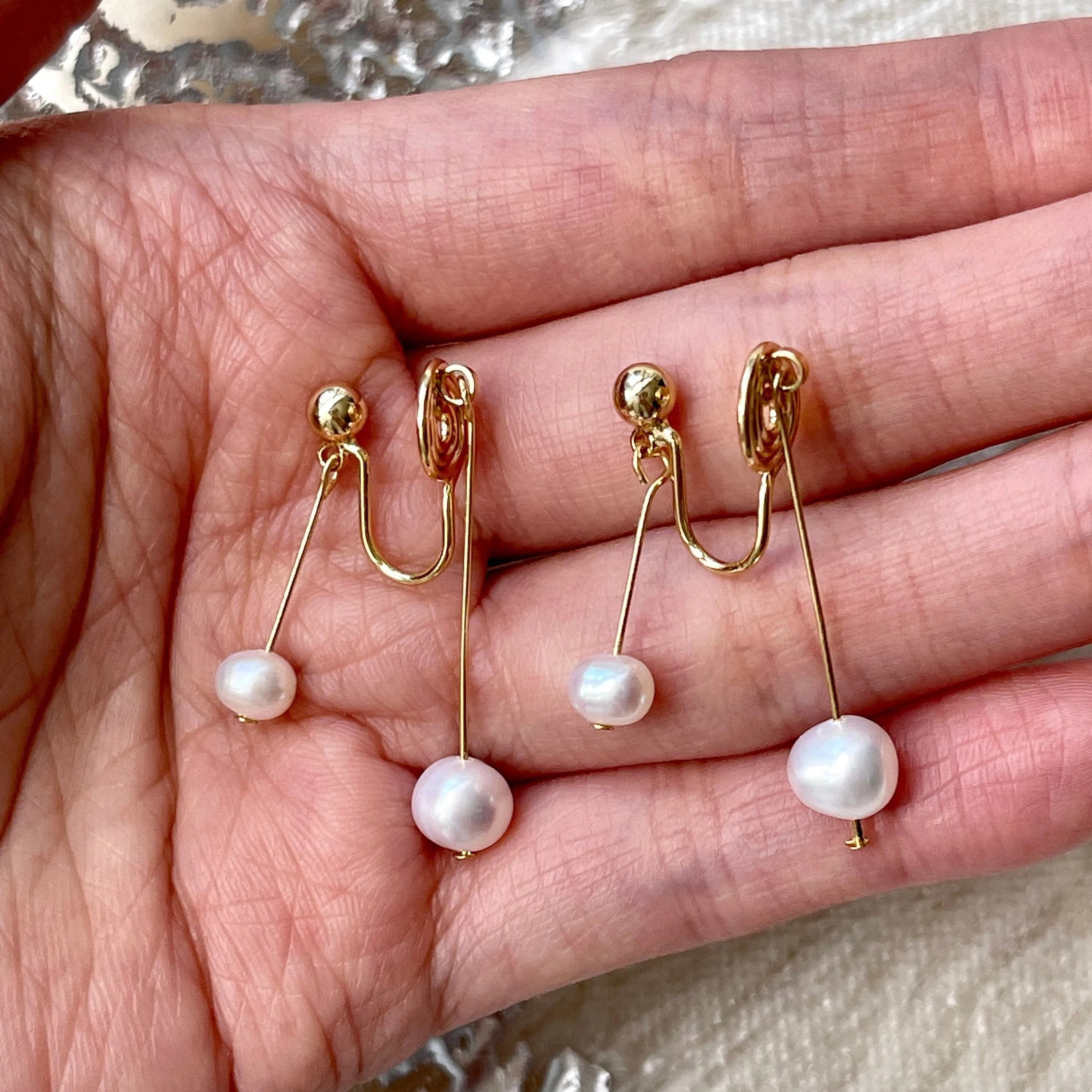 No piercing pearl drop earrings