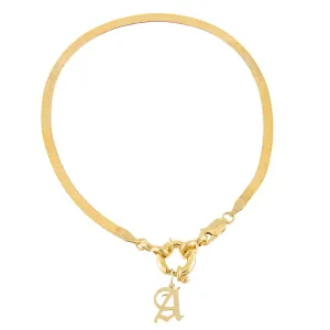 Old English Initial Herringbone Anklet