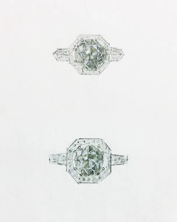 Old European Cut Diamond Ring with Octagon Surround
