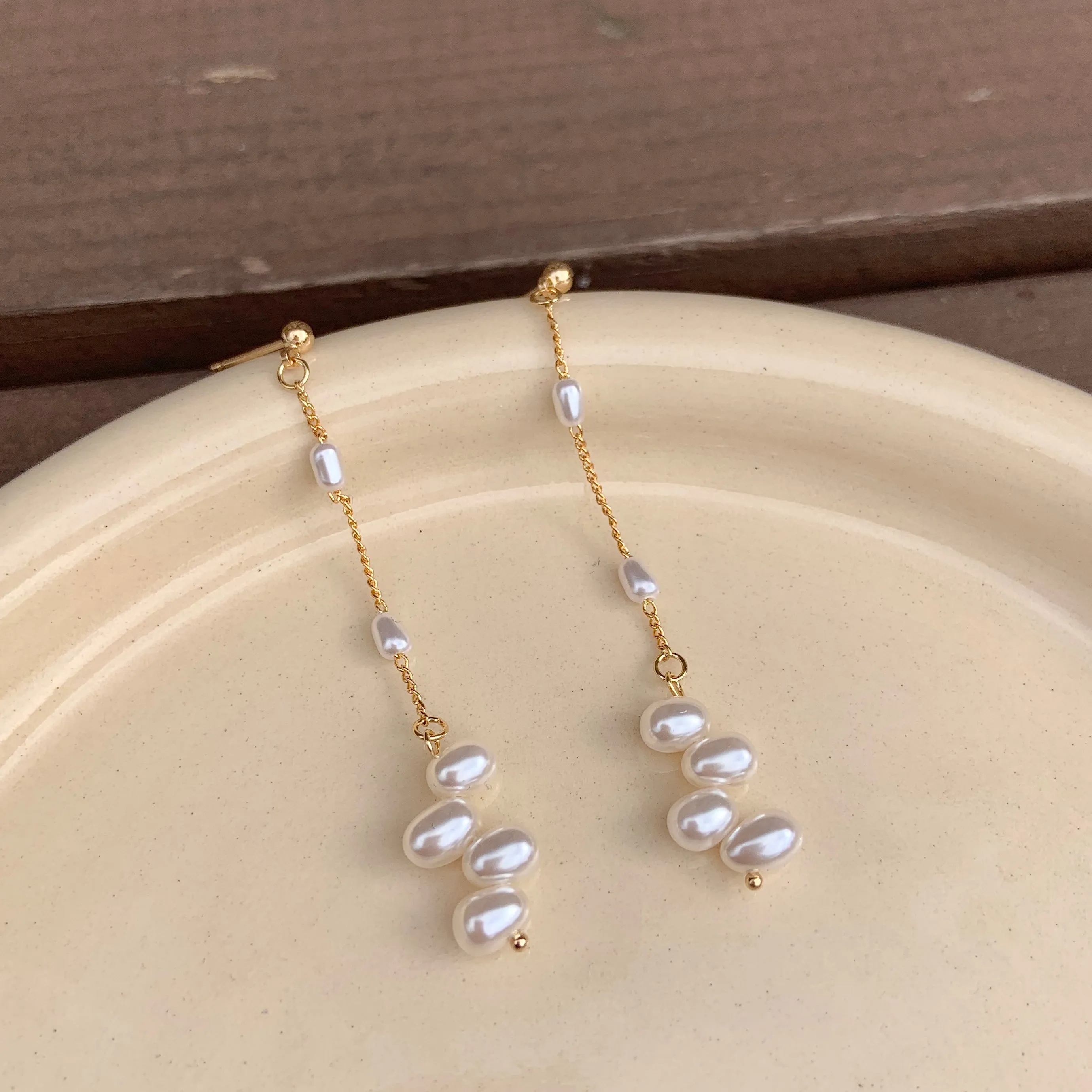 Olivia's Long Line Pearl Drop earrings