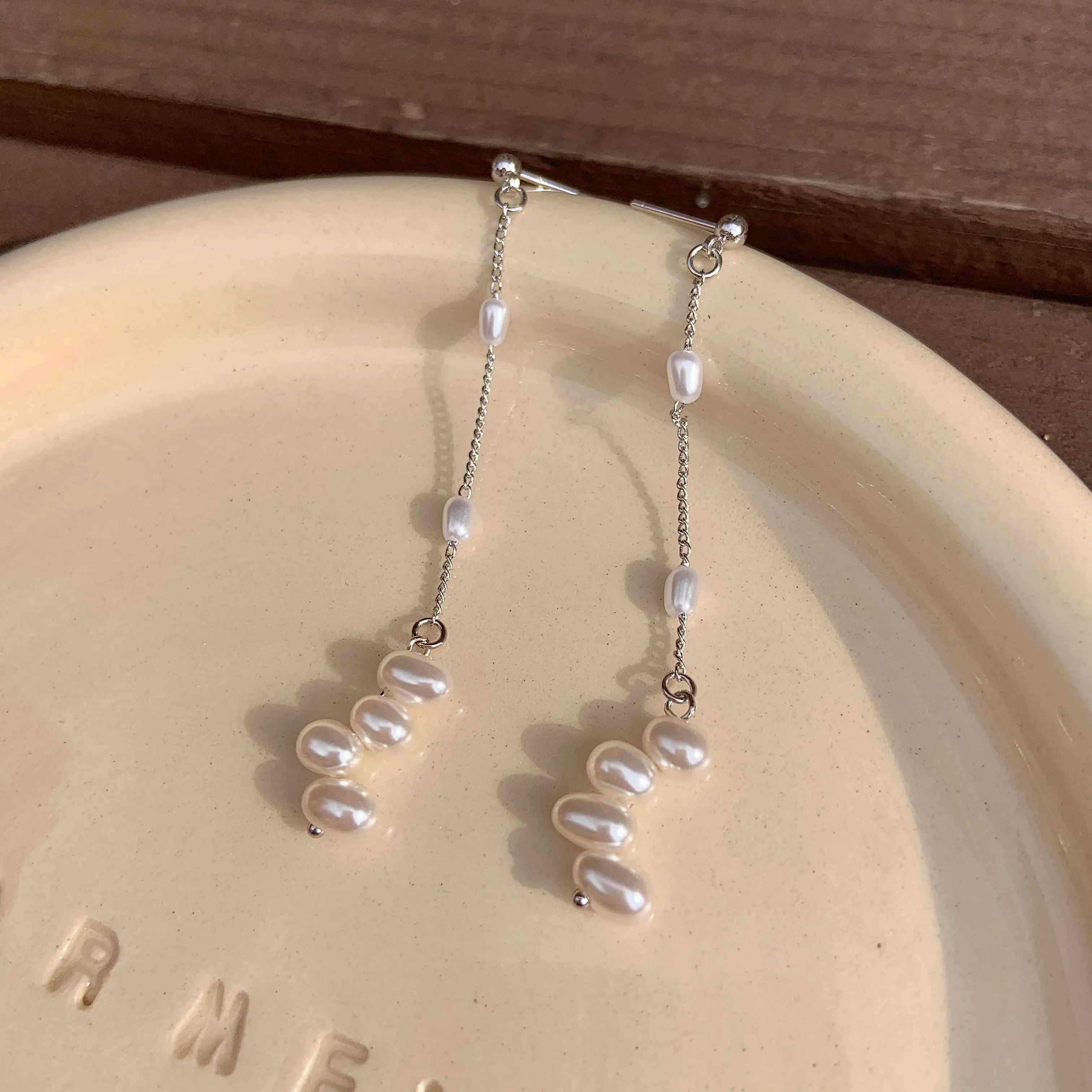 Olivia's Long Line Pearl Drop earrings