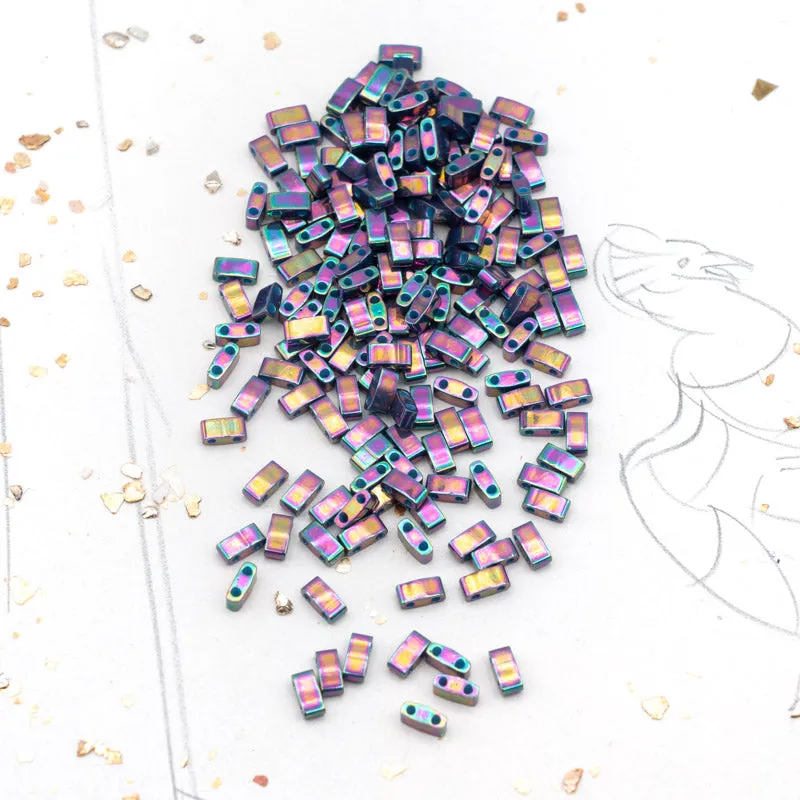 Opaque Purple Grey Rainbow Luster Half Tila Beads