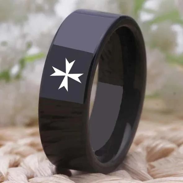 Order of Malta Ring - Black Tungsten Personalizable