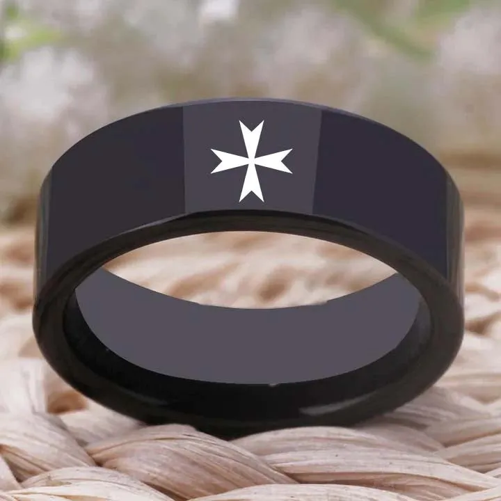 Order of Malta Ring - Black Tungsten Personalizable