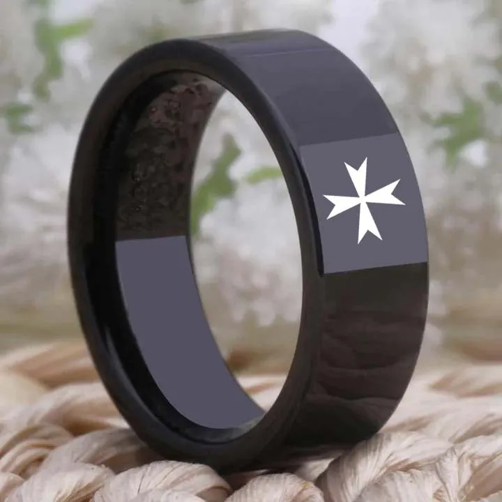 Order of Malta Ring - Black Tungsten Personalizable