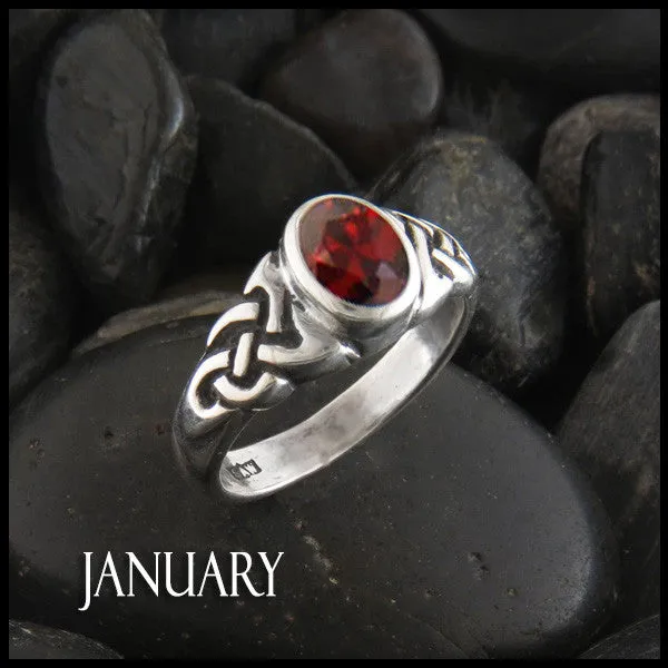 Oval Birthstone Knot Ring in Silver