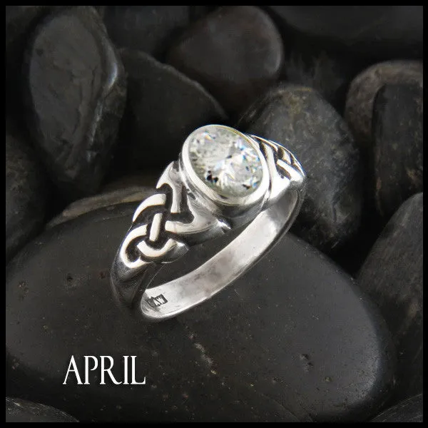 Oval Birthstone Knot Ring in Silver