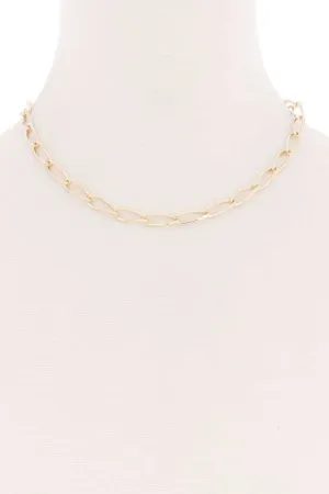 Oval Chain Single Metal Necklace