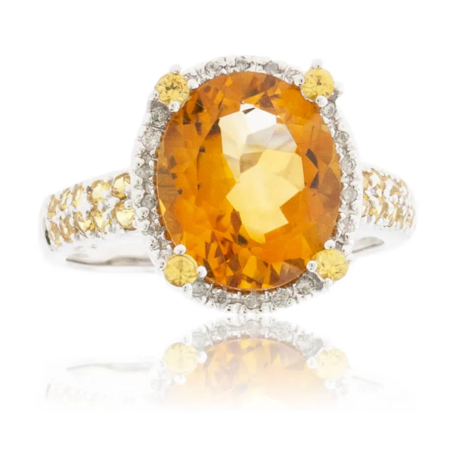 Oval Citrine, Yellow Sapphire and Diamond Ring