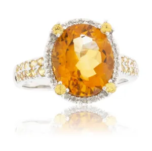 Oval Citrine, Yellow Sapphire and Diamond Ring