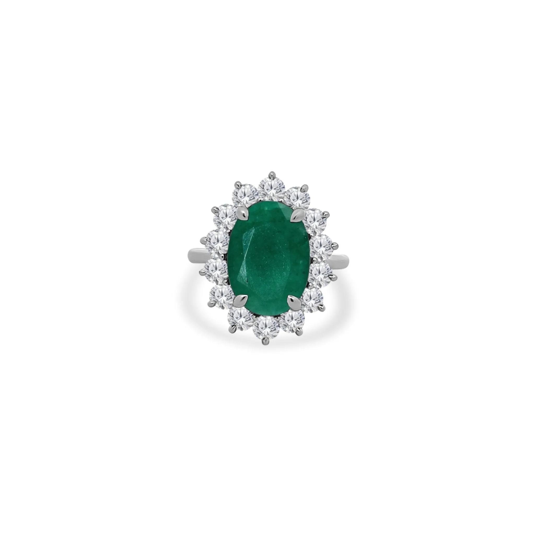 Oval Cut Emerald with Jumbo Round Diamond Halo