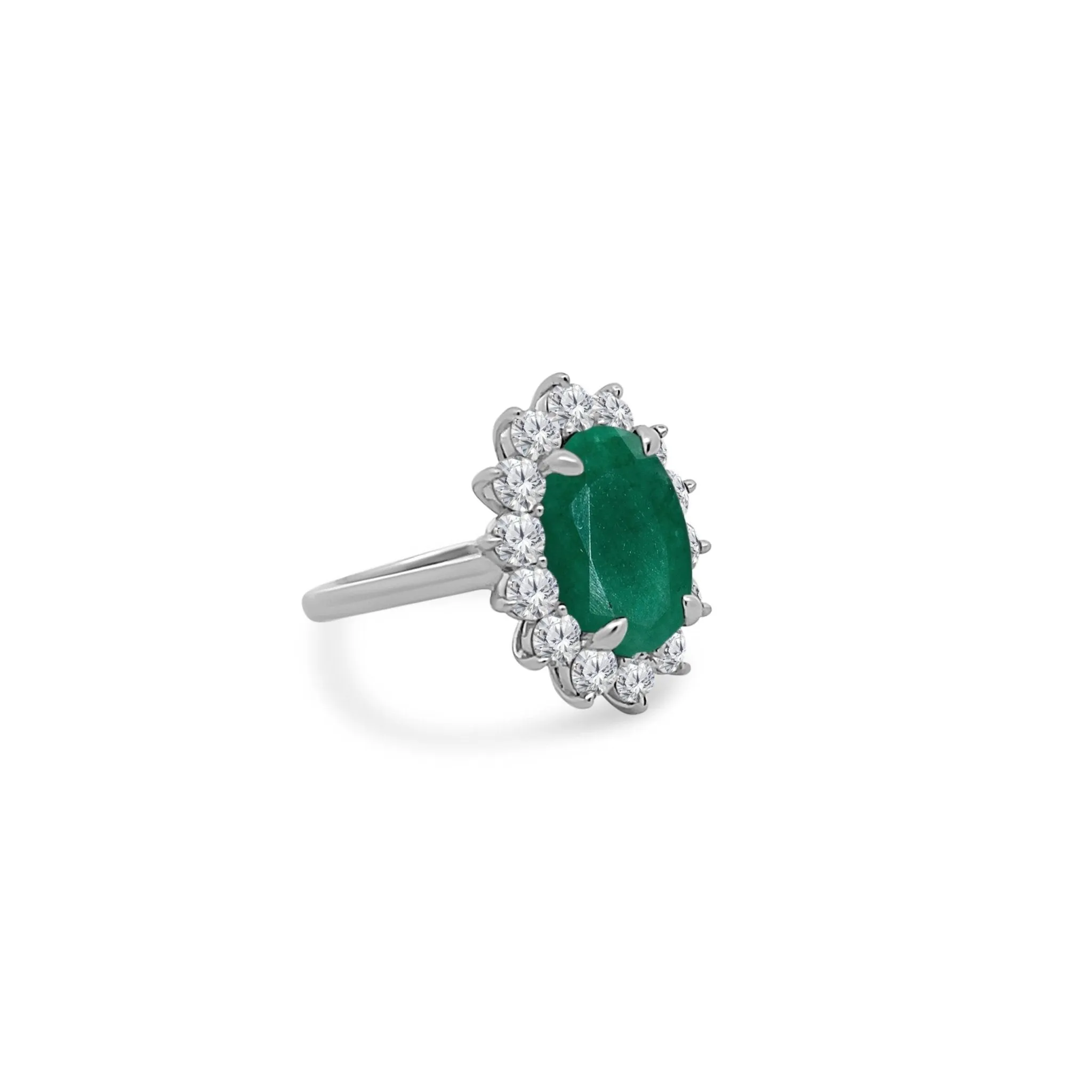 Oval Cut Emerald with Jumbo Round Diamond Halo