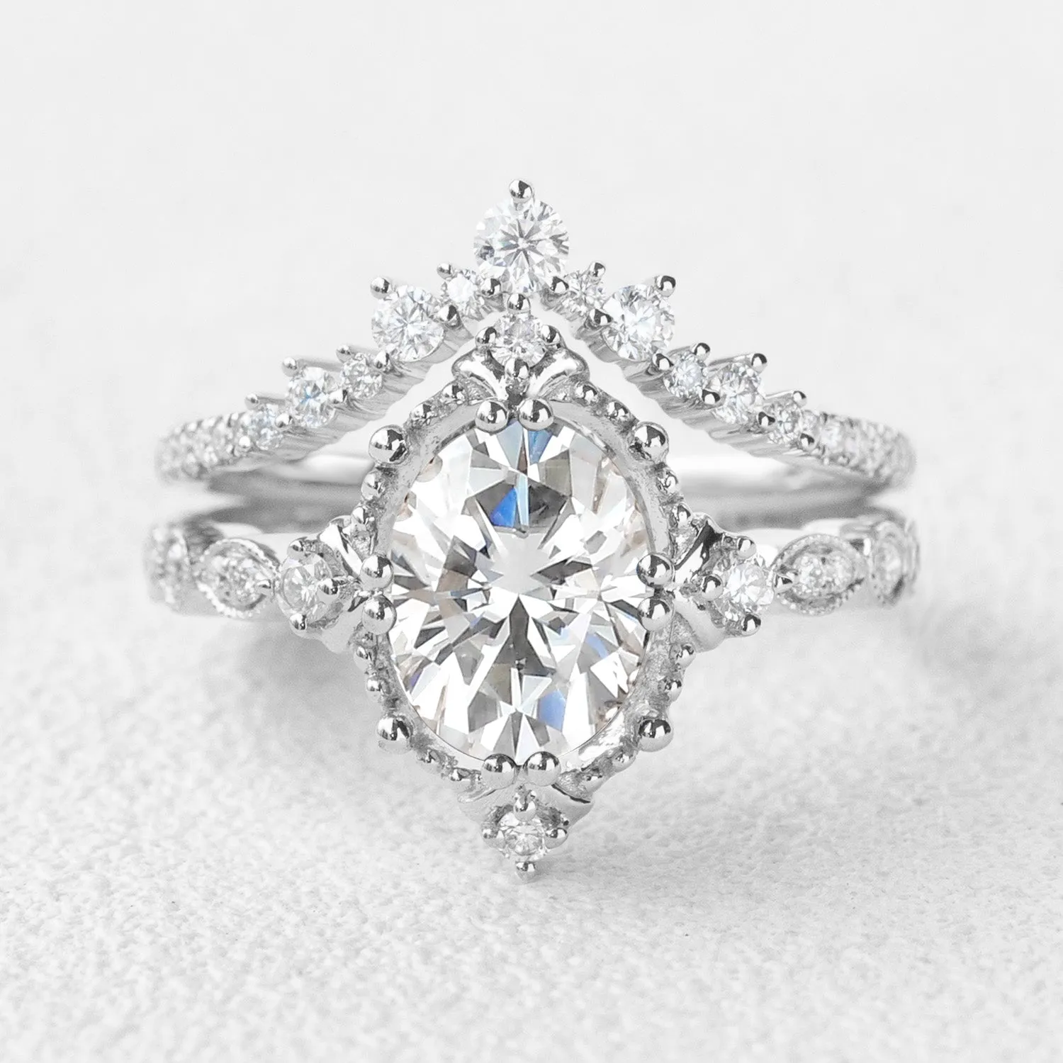 Oval Cut Moissanite Art Deco Ring Set 2pcs