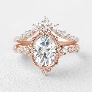 Oval Cut Moissanite Art Deco Ring Set 2pcs
