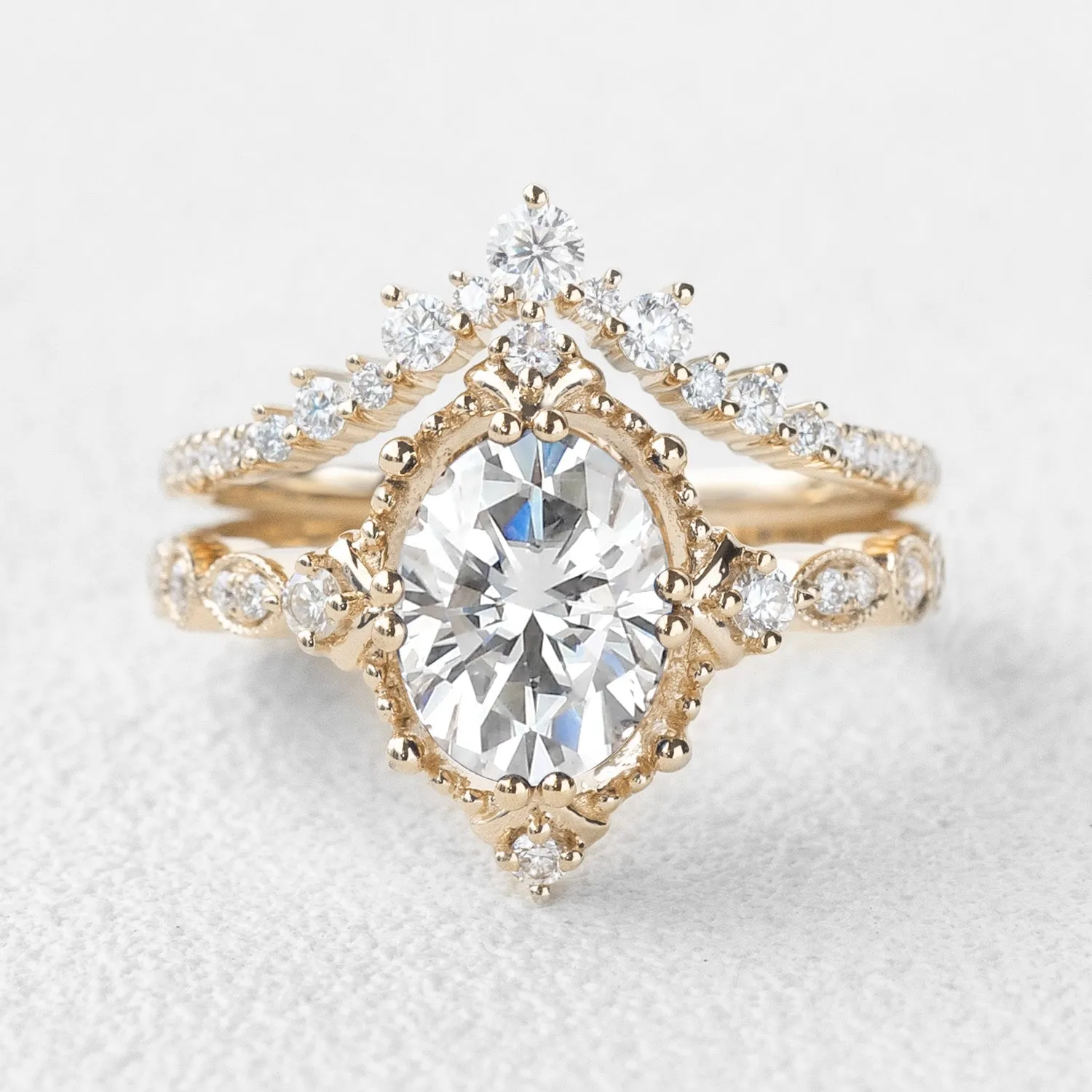 Oval Cut Moissanite Art Deco Ring Set 2pcs