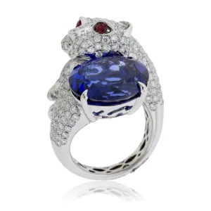 Oval Cut Tanzanite Panther Diamond Ring