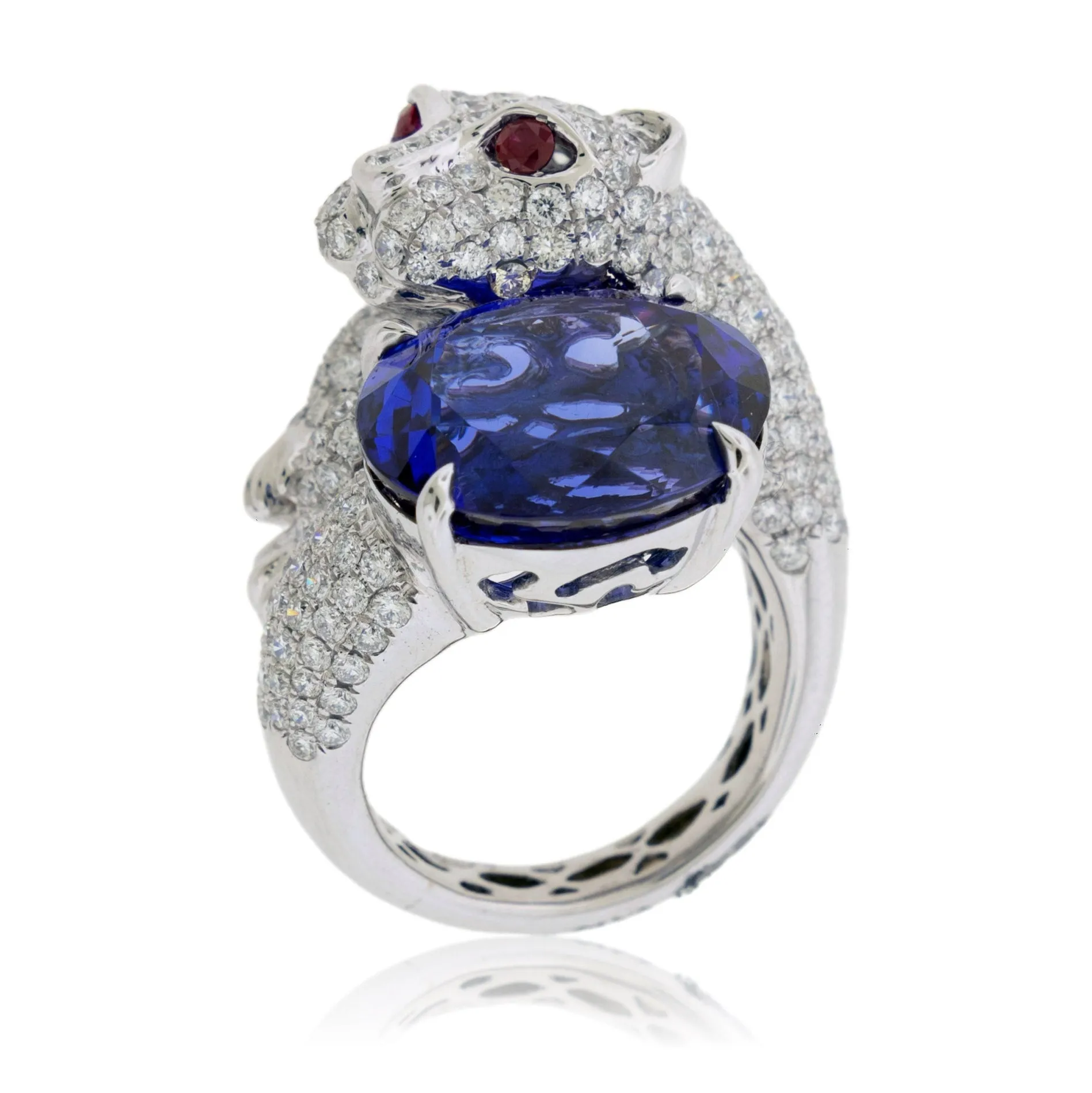 Oval Cut Tanzanite Panther Diamond Ring