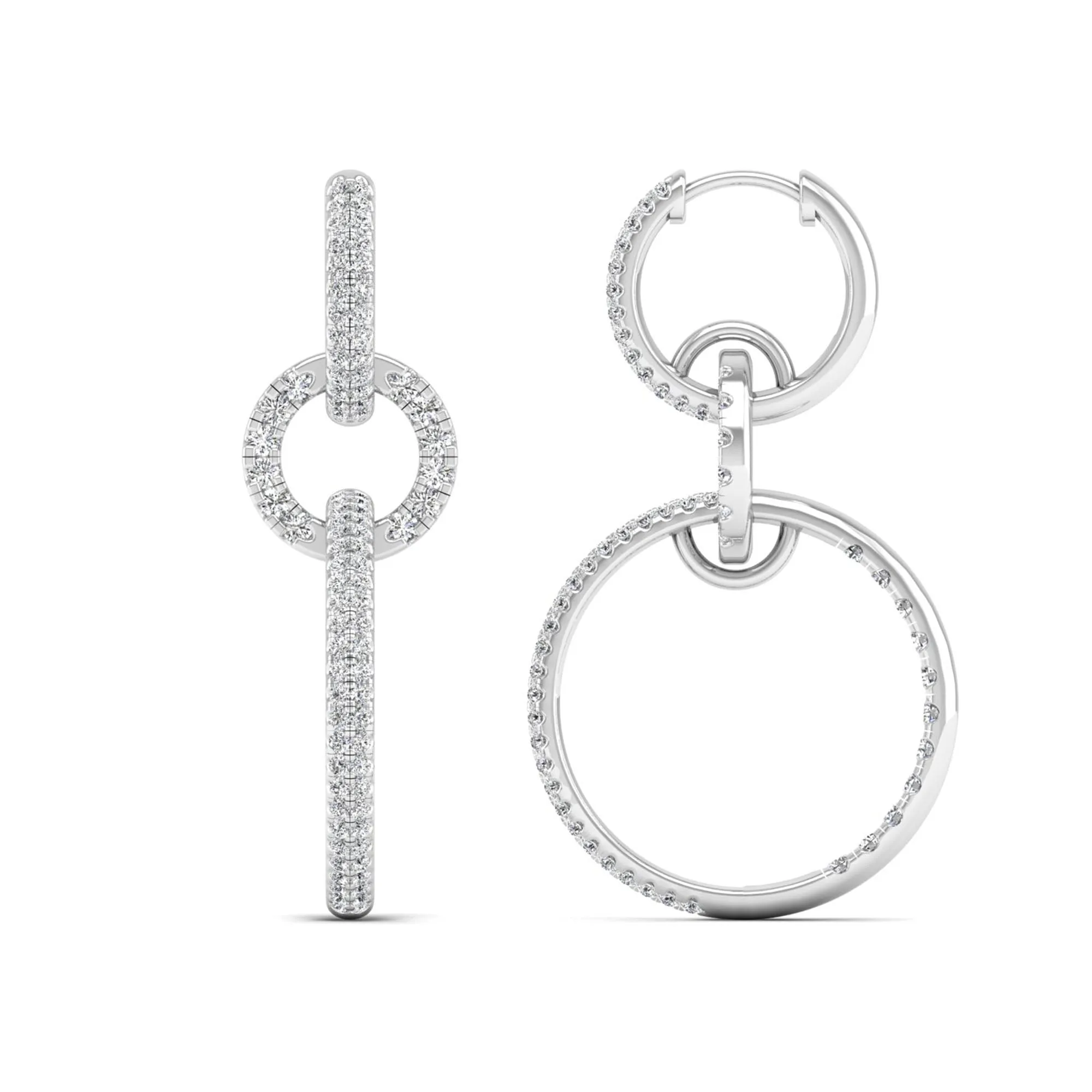 Oval Link Hoop-Drop Diamond Earrings