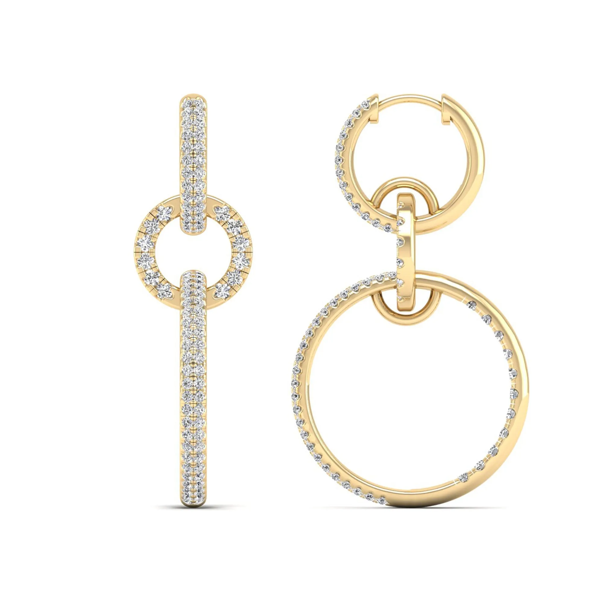 Oval Link Hoop-Drop Diamond Earrings