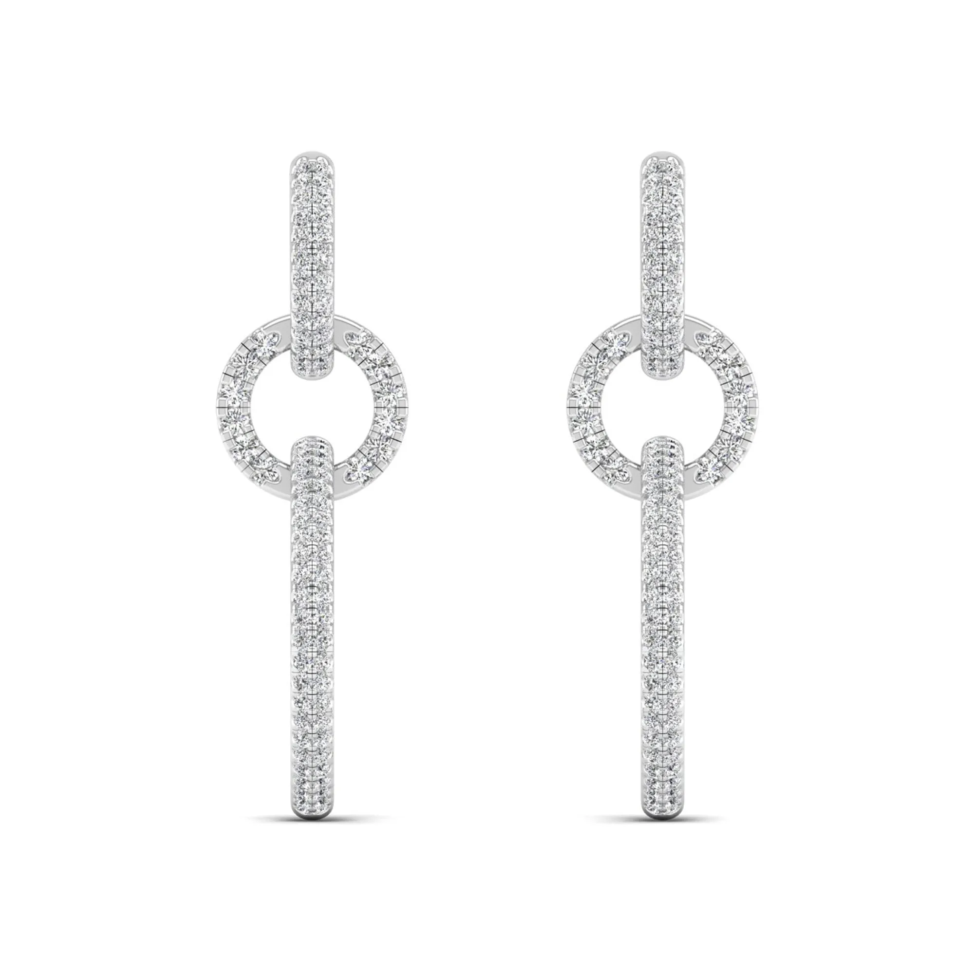 Oval Link Hoop-Drop Diamond Earrings