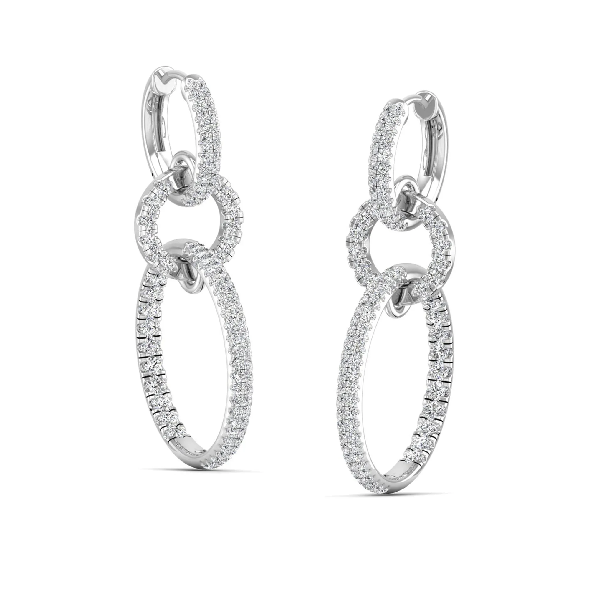 Oval Link Hoop-Drop Diamond Earrings