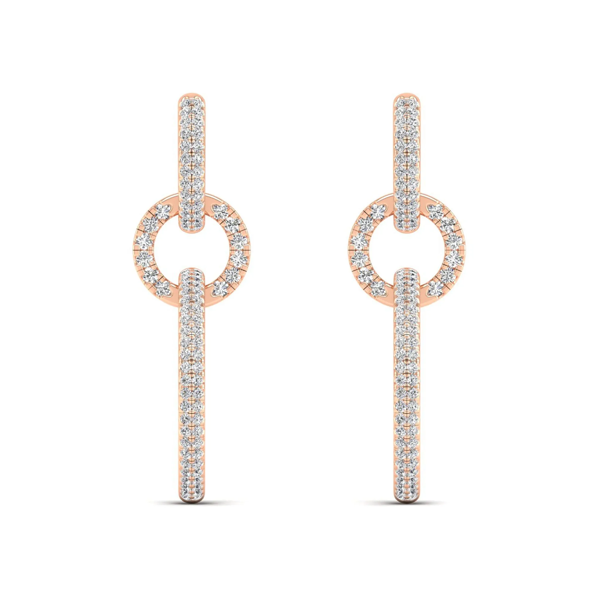 Oval Link Hoop-Drop Diamond Earrings