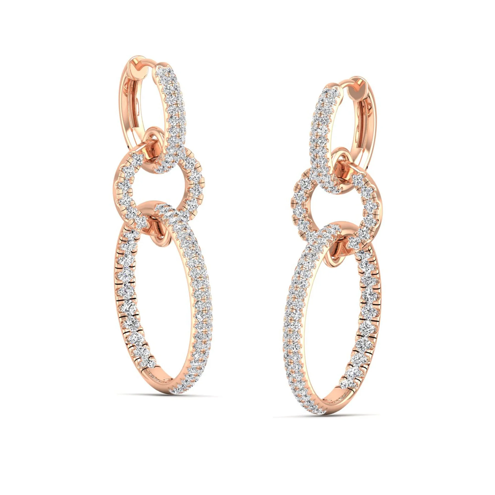 Oval Link Hoop-Drop Diamond Earrings