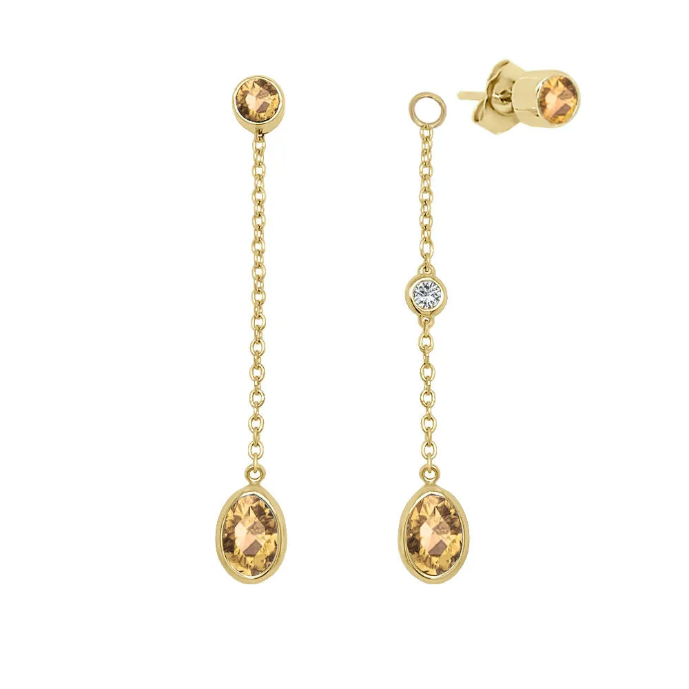 Oval Shape Gemstone & 0.04Ct Diamond Mismatched Earring Set in 14K Gold