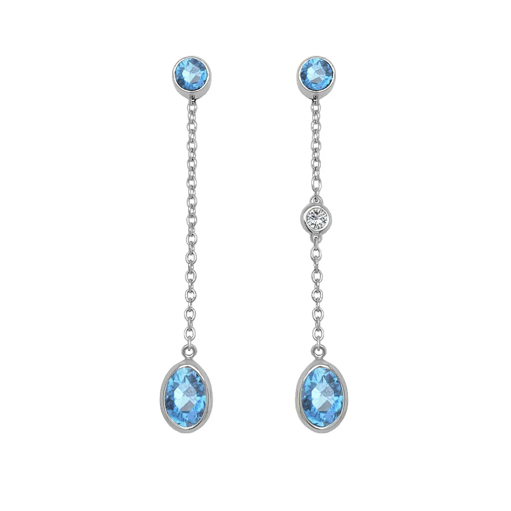 Oval Shape Gemstone & 0.04Ct Diamond Mismatched Earring Set in 14K Gold