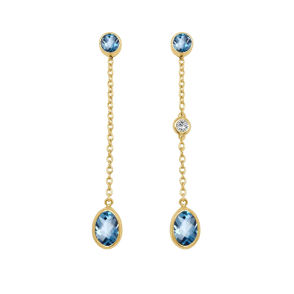 Oval Shape Gemstone & 0.04Ct Diamond Mismatched Earring Set in 14K Gold