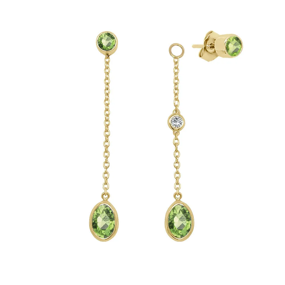 Oval Shape Gemstone & 0.04Ct Diamond Mismatched Earring Set in 14K Gold