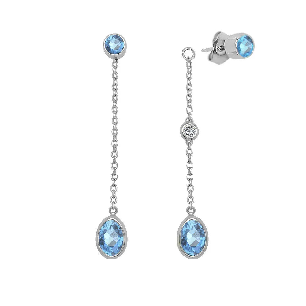 Oval Shape Gemstone & 0.04Ct Diamond Mismatched Earring Set in 14K Gold