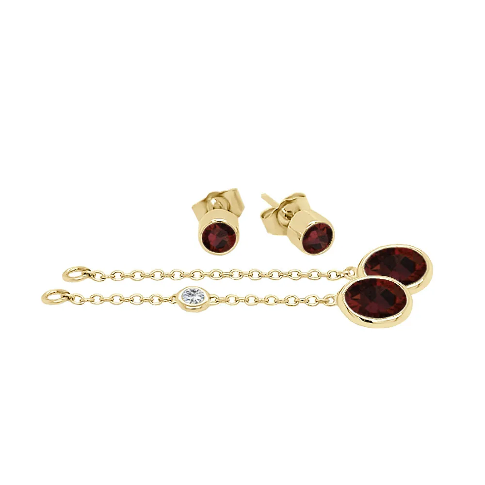 Oval Shape Gemstone & 0.04Ct Diamond Mismatched Earring Set in 14K Gold