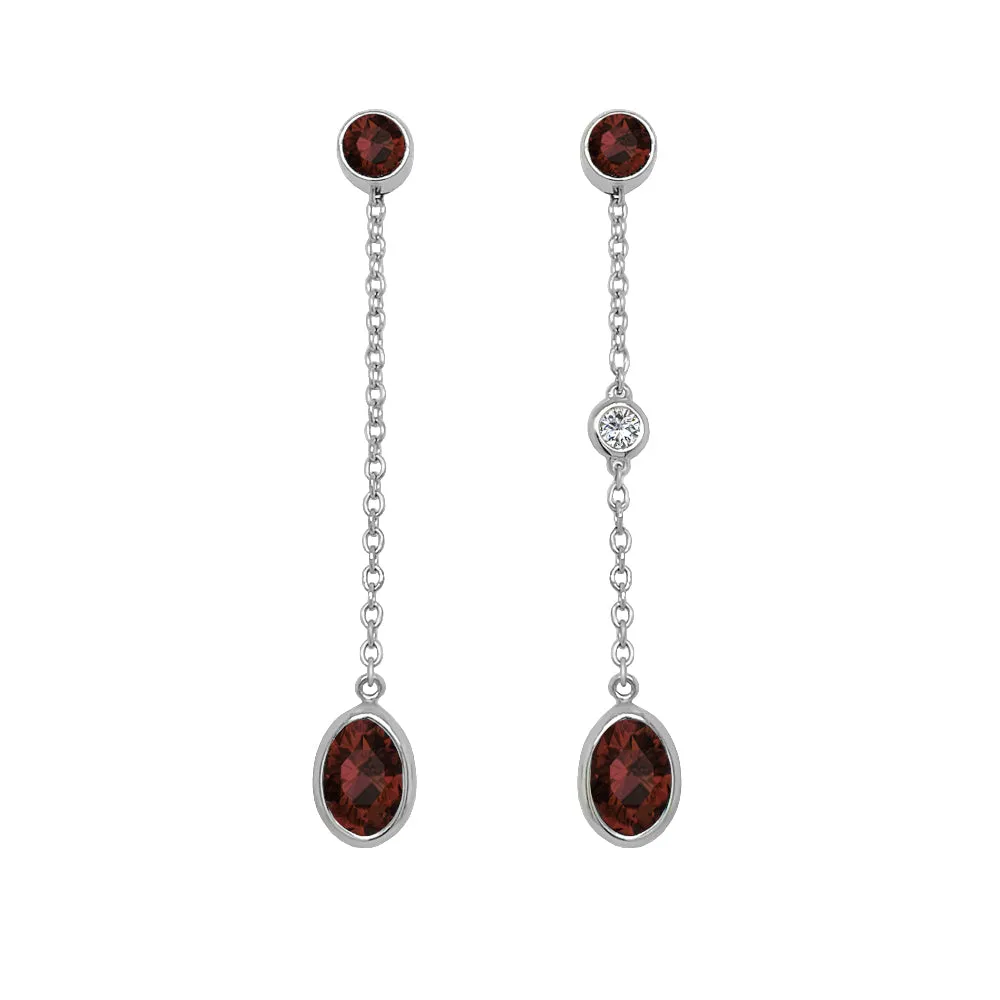 Oval Shape Gemstone & 0.04Ct Diamond Mismatched Earring Set in 14K Gold